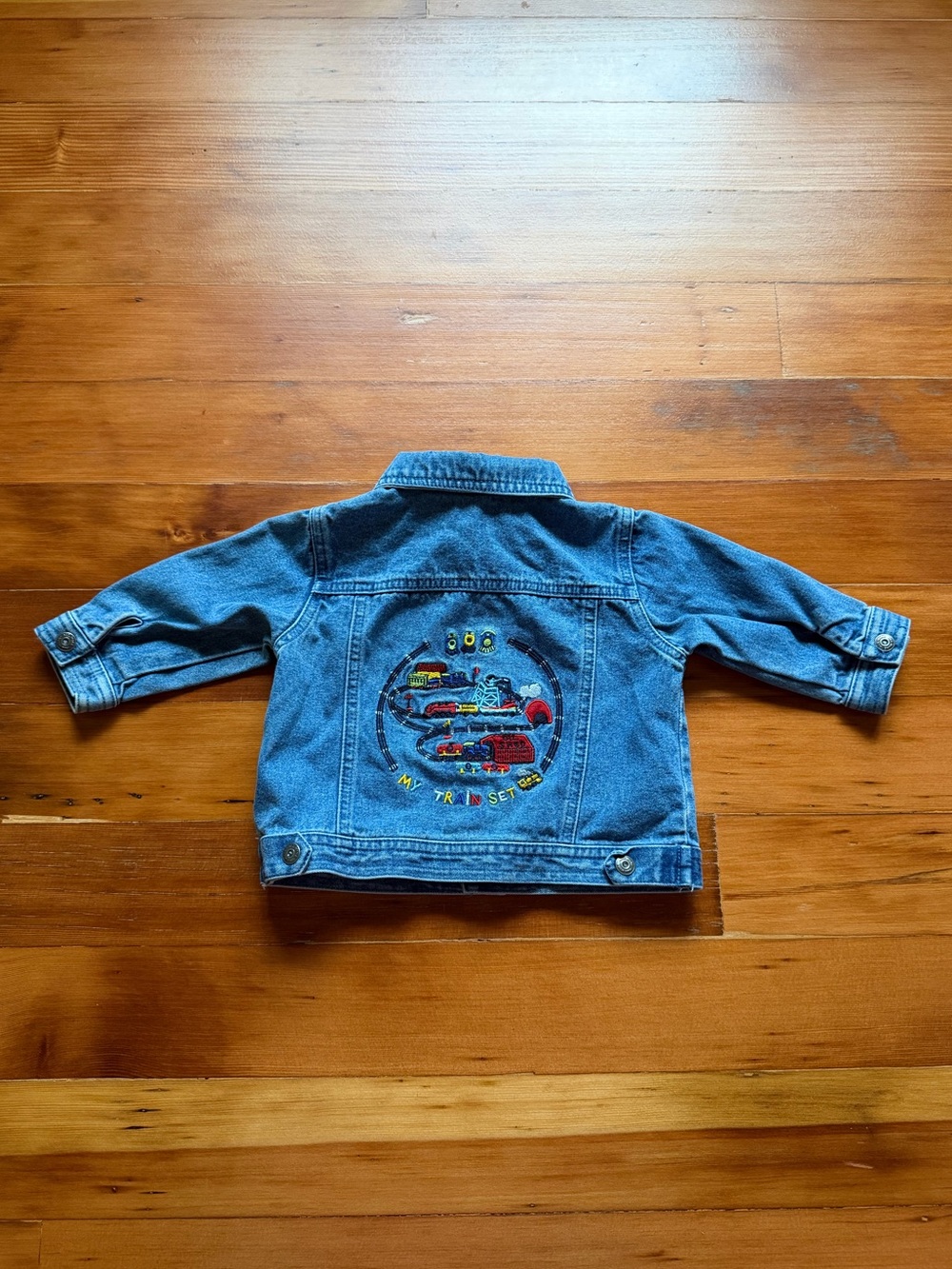 Vintage Baby Denim Jacket with Train Embroidery Size 12M